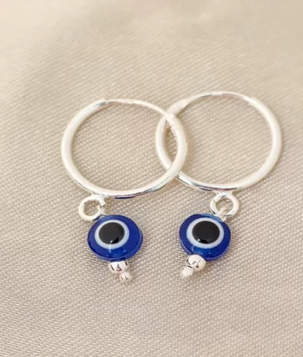 925 sterling silver evil eye hoop earrings with blue protective charm