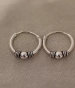 Tribal silver mini hoop earrings in 925 sterling silver with oxidised detailing
