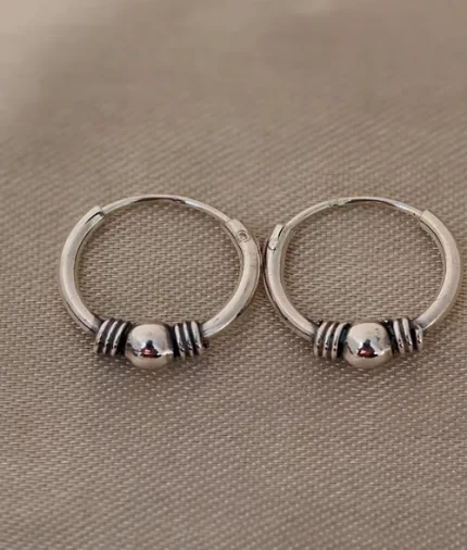 Tribal silver mini hoop earrings in 925 sterling silver with oxidised detailing