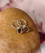 925 sterling silver smokey topaz oval charm hoop earrings