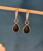 Black Onyx Teardrop Hoop Earrings