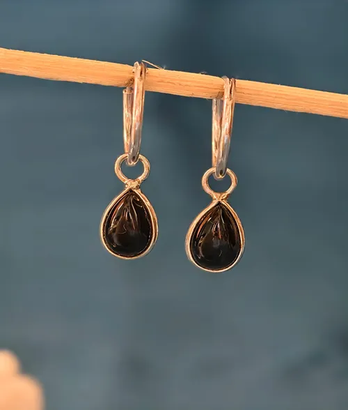 Shop Black Onyx Teardrop Hoop Earrings in 925 sterling silver. Black Onyx Teardrop Hoop Earrings
