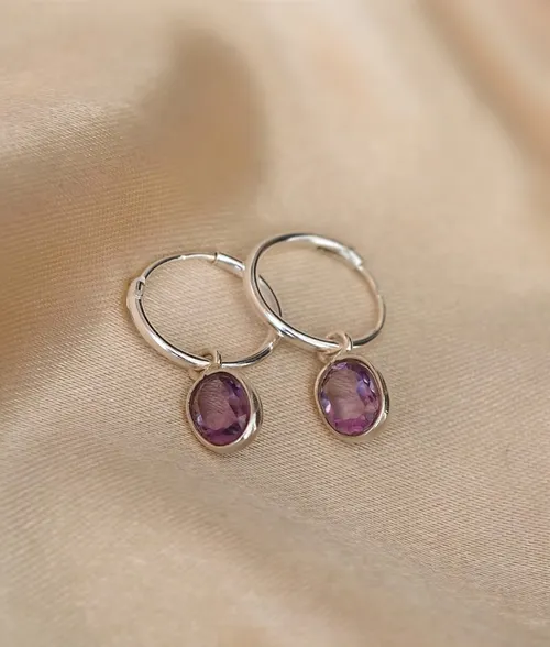Amethyst Oval Hoop Earrings Amethyst Oval Hoop Earrings in 925 Sterling Silver