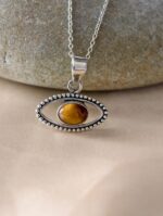 925 Sterling Silver Tiger Eye Evil Eye Pendant