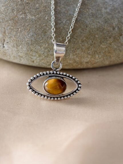 925 Sterling Silver Tiger Eye Evil Eye Pendant