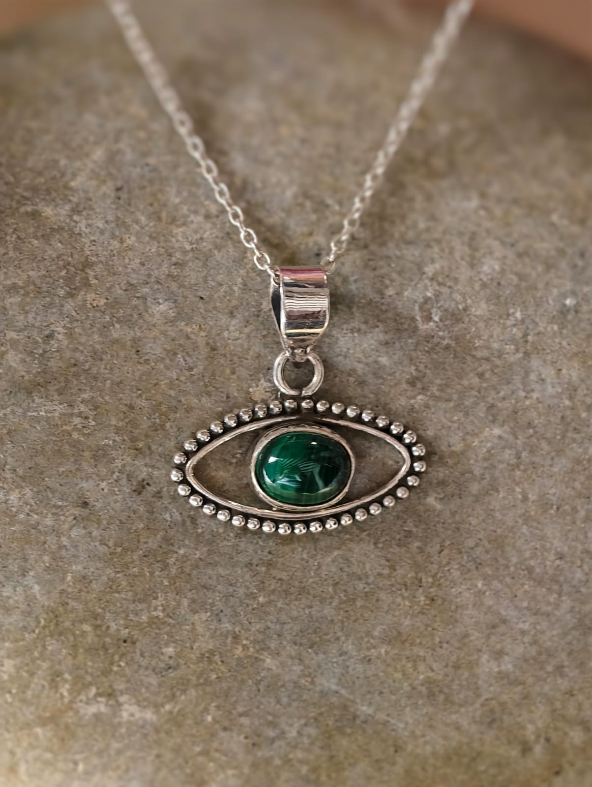 925 Sterling Silver Malachite Evil Eye Pendant 925 Sterling Silver Malachite Evil Eye Pendant
