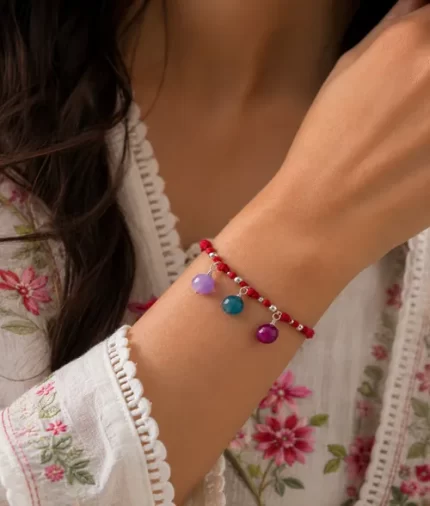 925 Silver and Gemstone Rakhi for Bhabhi