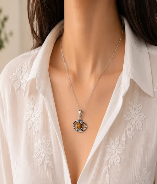925 Sterling Silver Tiger Eye Evil Eye Pendant 925 Sterling Silver Tiger Eye Evil Eye Pendant
