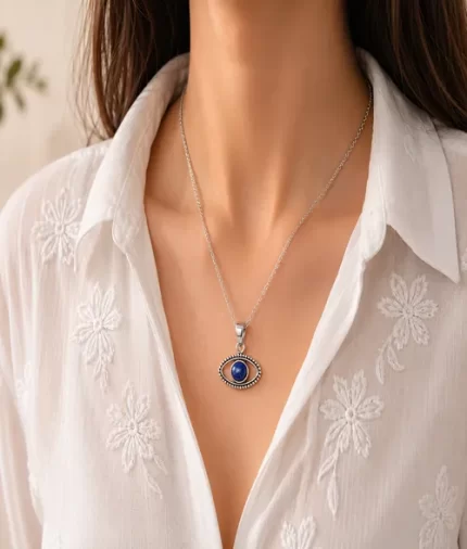 925 Sterling Silver Lapis Lazuli Evil Eye Pendant