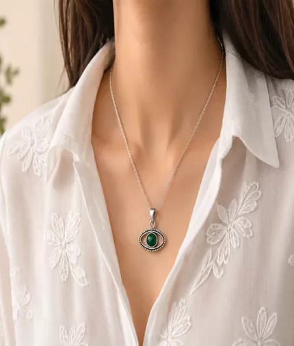 925 Sterling Silver Malachite Evil Eye Pendant