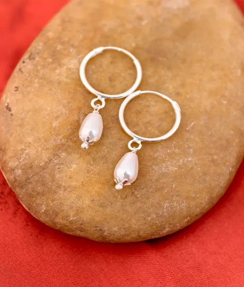 Sterling Silver Pearl Hoops
