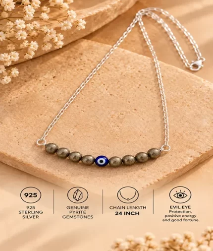 Genuine Pyrite Bead Necklace in 925 Sterling Silver