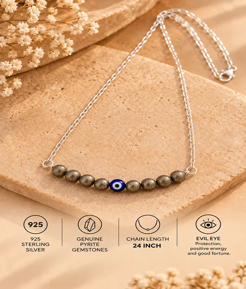 Genuine Pyrite Bead Necklace in 925 Sterling Silver